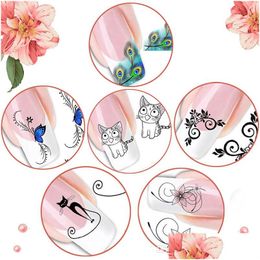 Nail Art Decorations Beauty Salon Diy Design Cartoon Cat Water Transfer Sticker For Decorate Easy Apply And Remove Drop Delivery Heal Dh9Hl
