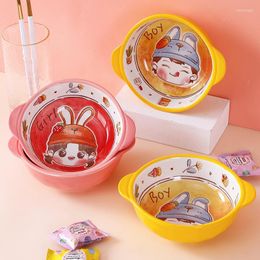 Dinnerware Sets Children's Japanese Double Ear Ceramic Dish Lovely Home Oven Bowl Steamed Egg Baby Breakfast Dessert Plate