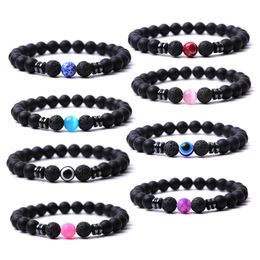 8 mm schwarzes, mattes Steinperlen-Armband, blaues Auge, Achate, Hämatit-Perlen, Armband für Damen und Herren, Buddha-Energie-Yoga-Schmuck