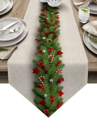 Table Runner Christmas Tree Pine Needles Candy Bow Runners Wedding Decoration Cover Decorations for Home Cloth 230227