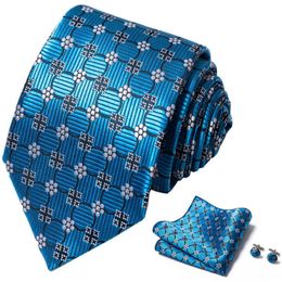 Neck Ties HUISHI Men's Luxurious Neckties Suit Blue Polyester Printed Ties Cufflinks Square Towel Daily Office Accessories Set J230227