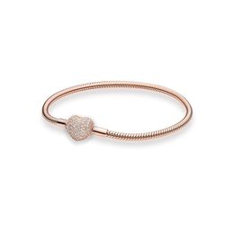 Rose Gold Pave Hearts Charm Bracelet for Pandora Authentic Sterling Silver Wedding Jewellery For Women Girlfriend Gift Snake Chain Love Bracelets with Original Box