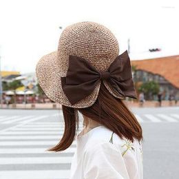 Wide Brim Hats Summer For Women Bowknot Sun Hat Casual Vacation Panama Straw Gorros Beach Foldable ChapeauWide