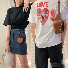 High-quality luxury new heart-shaped printed cotton short-sleeved T-shirt for men and women's os loose casual short tee