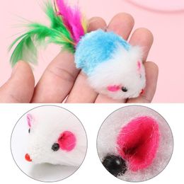 Cat Toys 10Pcs Assorted Colour Feather Tail Funny Gift Mice Rattle Set Interactive Toy Mouse Kittens