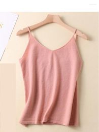 Women's Tanks HELIAR Cashmere V-neck Spaghetti Camisole Tank Top Women Summer Solid Sexy Knitted Sleeveless Crop Tops Underwear
