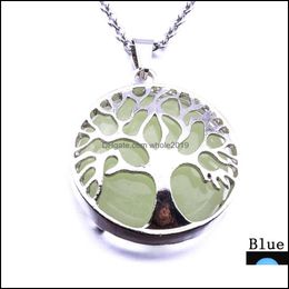 Pendant Necklaces Trendy Tree Of Life Luminous Natural Crystal Stone Stainless Steel Chain Necklace For Women Men Jewelry Drop Deliv Dhphb