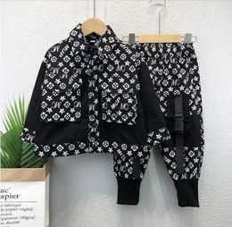 Clothing Sets 2021 New Autumn Winter Kids Children Boy Shirt Jacket Coat Set Designers Cool with Knee Pocket Dungarees Pants Two piece Outfits Sports T230228