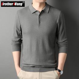 Men's Sweaters Autumn Men's Thin Wool Sweater Classic Style Business Casual POLO Collar Long Sleeve Knitted Sweater Male Brand Clothing 230228