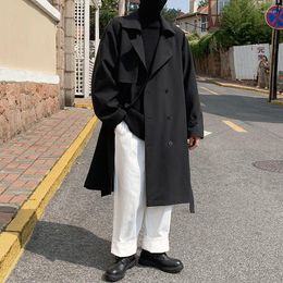 Men's Trench Coats Cotton Belt Coat Men Fashion Casual Double-breasted Long Korean Loose Oversize Windbreaker Jacket Mens OvercoatMen's Fran
