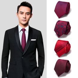 Neck Ties High Quality Red Wedding Tie For Men Brand Designer 7CM Business Fashion Luxury Silk Polyester Dress Suit Necktie With Gift Box J230227