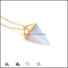 Pendant Necklaces Healing Crystal Opal Pyramid Amethyst Necklace Gold Plated Howlite Rose Quartz Amet Natural Stone Collier Drop Del Dhitc