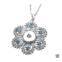 car dvr Pendant Necklaces Snap Button Jewelry Blue White Zircon Flower Fit 18Mm Snaps Buttons Necklace For Women Noosa D082 Drop Delivery Pen Dhow8