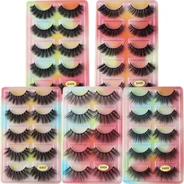 New Version 3D False Eyelashes 5 Pairs Natural Look Faux Mink Fluffy Eye Lashes with Colorful Pallet Full Strip Eyelash