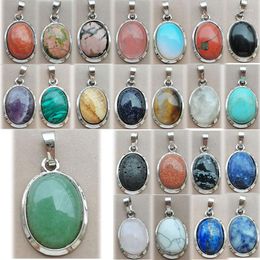 Pendant Necklaces Crystal Tiger Eye Aventurine Malachite Howlite Carnlian Opal Blue Sand Goldstone Lava Jaspe Oval Bead WFH864