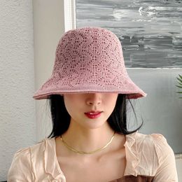 Wide Brim Hats Women Summer Hollow Cool Sunhat Female Handmade Crochet Floppy Solid Color Knit Dome Bucket Cap Wide Brim Foldable Beach Bonnet G230227