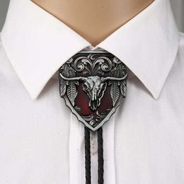 Neck Ties Amrican Red long horn bull head Bolo tie for woman women Handmade Western Art Indian Alloy Necktie silvr star Pentagram J230227