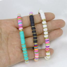 Strand Beaded Strands 10 Pieces Bohemia Colorful Polymer Clay Gold Bead Bracelet Jewelry Handmade Chain Women 90005