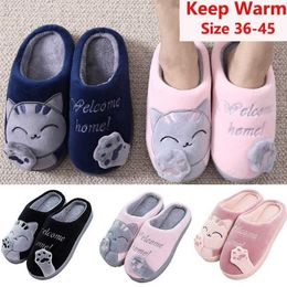 Slippers Women Winter Home Fur Slippers Cartoon Cat NonSlip Soft Warm House Indoor Bedroom Men Couples Boys Girl Memory Foam Floor Shoes Z0215