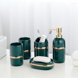 Bath Accessory Set Nordic Luxury Bathroom Supplies Dark Green Ceramic Brushing Cup Soap Bottle Toothbrush Holder Decoration Accessories