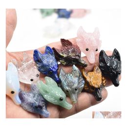 car dvr Stone Carved Wolf Head Statue Natural Decoration Quartz Polished Healing Crystal Home Ornament Reiki Trinket Collection Drop Deliver Dhrfx