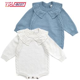 Jumpsuits Autumn Winter Girls Knitted Overalls Lace Infant 1-3Yrs Kids Baby Girls Knitted Clothes Cotton Romper Jumpsuit Outfits Princess 230228