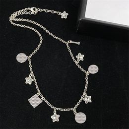 White Wrapped Stars Pendant Necklaces Women Letter Diamond Necklaces Lady Adjustable Slivery Elegant Jewellery