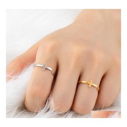 car dvr Band Rings Cross Shape Stainless Steel Ring Minimalist Geometric Knuckle For Women Finger Bagues Femme Party Jewellery Gifts Drop Deliv Dhzcj