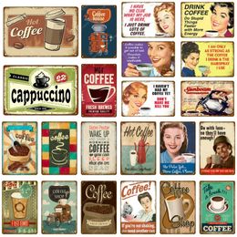 Hot Coffee Metal Painting House Decor Classic Cappuccino Vintage Metal Tin Signs Pub Bar Cafe Home Wall Decorative Plate Coffee Shop Poster 20x30cm Woo