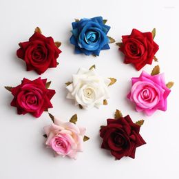 Decorative Flowers 10/20Pieces Artificial Rose Silk Flower Wall Corsage Flannel Floral Head For Wedding Party Home Decoration Festival