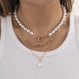 Chains AOMU Vintage Pearl Charm Necklace Women Jewellery Multi Layered Accessories For Girl Clothing Aesthetic Gifts Fashion Pendant 2023