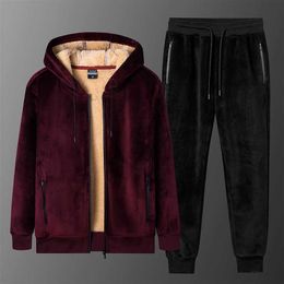 Men's Tracksuits Men's suit 2022 new winter velvet thick gold double-sided velvet high-end fashion simple and changeable hoodie Z0224