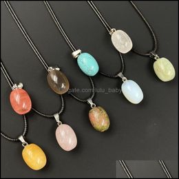 Pendant Necklaces Oval Semiprecious Stone Healing Crystal Energy Quartz Fashion Women Men Jewellery Wholesale Drop Delivery Pendants Dhwcz