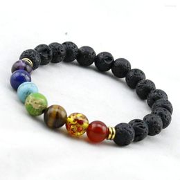 Strand Muti-color Mens Bracelets Black Lava 7 Chakra Healing Balance Beads Bracelet For Women Reiki Prayer Yoga Stones