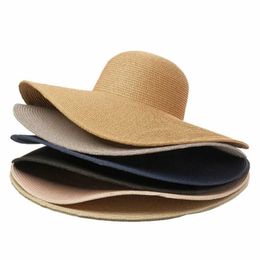 Wide Brim Hats 2022 New Summer Straw Hat Women Big Wide Brim Beach Hat Travel Simple Foldable Sun Hat Sunscreen UV Protection Panama Sun Cap G230227