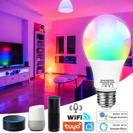 Лампочки Wi -Fi Smart светодиодная лампочка E27 Tuya Lamp 220V RGB CW WW 12W 15W 18W Alexa для домашнего измельчения