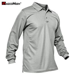 Men's T-Shirts MAGCOMSEN Men's Polo Shirt Quick Dry Long Sleeve Tactical Shirts Pique Jersey Golf Shirt Turn-down Collar Casual Office Clothing 230228