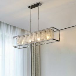 Pendant Lamps Modern Minimalist Crystal Chandelier Rectangular Restaurant Light Luxury Home Atmospheric Dining Table Room Lighting