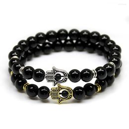 Strand Black Onyx Natural Stone Buddha Chakra Beads Eye Palm Hand Bracelet Antique Men Women Bracelets