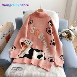 Women's Sweaters Korean Girls Sweaters Pink Cartoon Turtleneck Sweater Women's Autumn Winter Cute Panda Outerwear Pullovers Cosy Loose Knitwear T230228