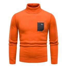 Men's Sweaters M-4XL Men's Fashion Turtleneck Solid Colour Pullover Sweater Casual Versatile Male Warm Sweater 230228
