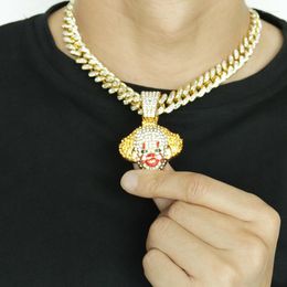 Pendant Necklaces Iced Out Joker Clown Crystal Necklace Punk Rhinestone Charm Fashion Gifts For Man Collar Hip-Hop Rock Jewelry