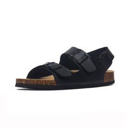 Sandals Fashion Cork 2023 Men Casual Summer Beach Gladiator Double Buckle Strap Shoe Flat Black White Plus 35-44 45