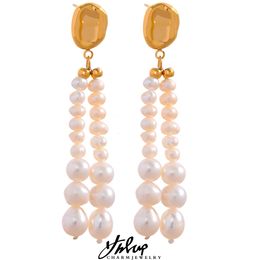 Ear Cuff Yhpup Luxury Natural Freshwater Pearls Tassel Long Dangle Earrings Stainless Steel 18K Gold Plated Party Fashion Jewellery 230228