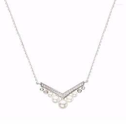 Pendant Necklaces Fashion 925 Silver Egret V Shaped Pearl Necklace With Zircons Luxury Women's Jewelry
