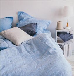 Bedding Sets Linen Sky Blue Water Scrubbing Yarn Dyed Luxurious Customizable Size 4 Pcs El Americano