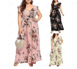Casual Dresses 5XL Plus Size Chiffon Short Sleeve Print Spring Summer Dress Women Clothing Black Vestidos Elegantes Para Mujer