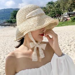 Wide Brim Hats Hat Female Summer Handmade Woven Straw Hat Big Brim Sun Protection Fisherman Hat Lace Strap Sunshade Outdoor Hat For Women G230227