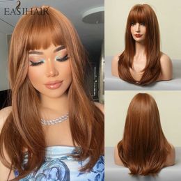 Synthetic Wigs Easihair Long Layered Straight Wavy Synthetic Wigs for Women Orange Brown Daily Natural Hair Heat Resistant Cosplay Wig 230227