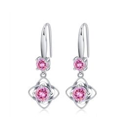 car dvr Charm S925 Stamp Sier Earrings Flower Charms Blue Pink White Zircon Earring Jewellery Shiny Crystal Tassel Hoops Piercing For Women We Dhctz
